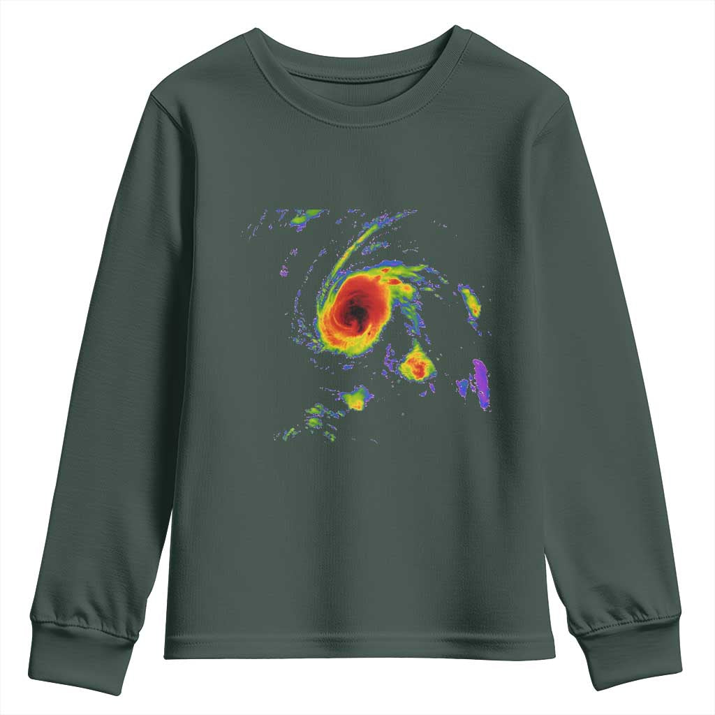 Hurricane Gabrielle 2025 Youth Sweatshirt Meteorologist Weather Radar Storm Chasing TS11 Dark Forest Green Print Your Wear