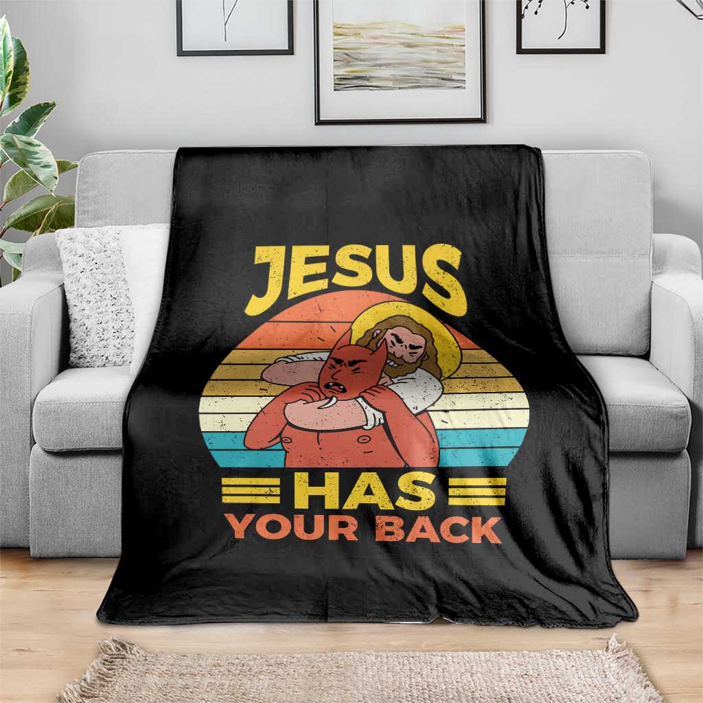 Funny Jesus Has Your Back Throw Blanket Jiu Jitsu Retro Christian TS11 Print Your Wear