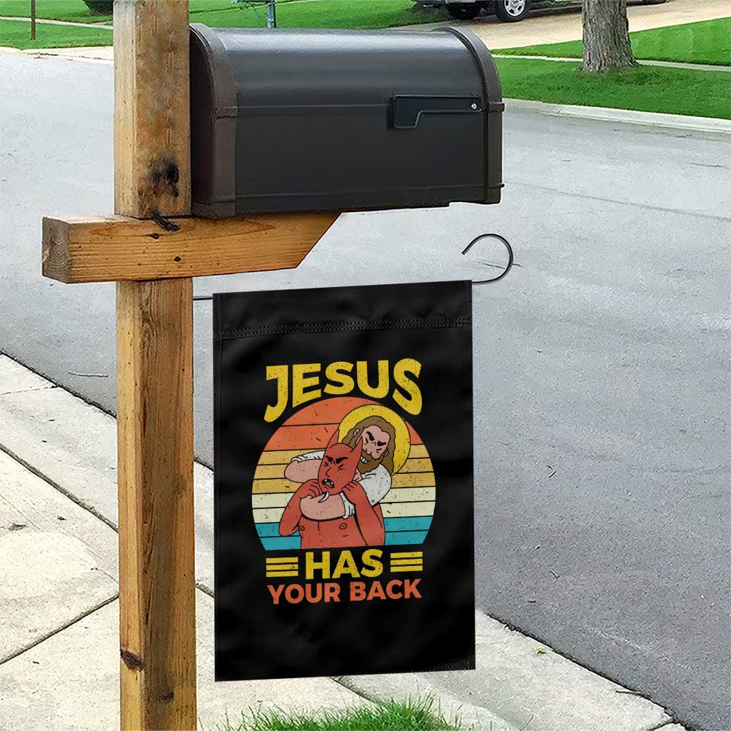 Funny Jesus Has Your Back Garden Flag Jiu Jitsu Retro Christian TS11 Print Your Wear