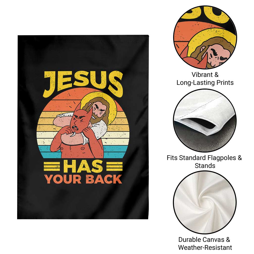 Funny Jesus Has Your Back Garden Flag Jiu Jitsu Retro Christian TS11 Print Your Wear