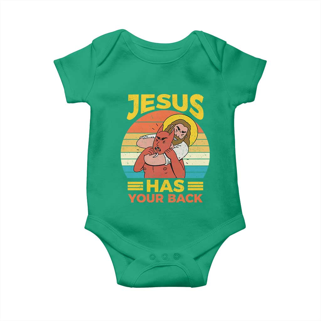 Funny Jesus Has Your Back Baby Onesie Jiu Jitsu Retro Christian TS11 Irish Green Print Your Wear
