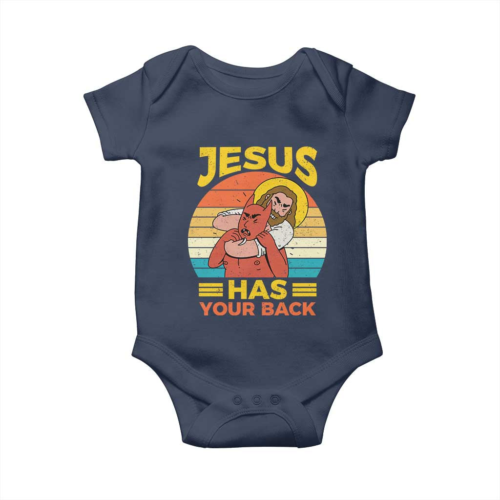 Funny Jesus Has Your Back Baby Onesie Jiu Jitsu Retro Christian TS11 Navy Print Your Wear