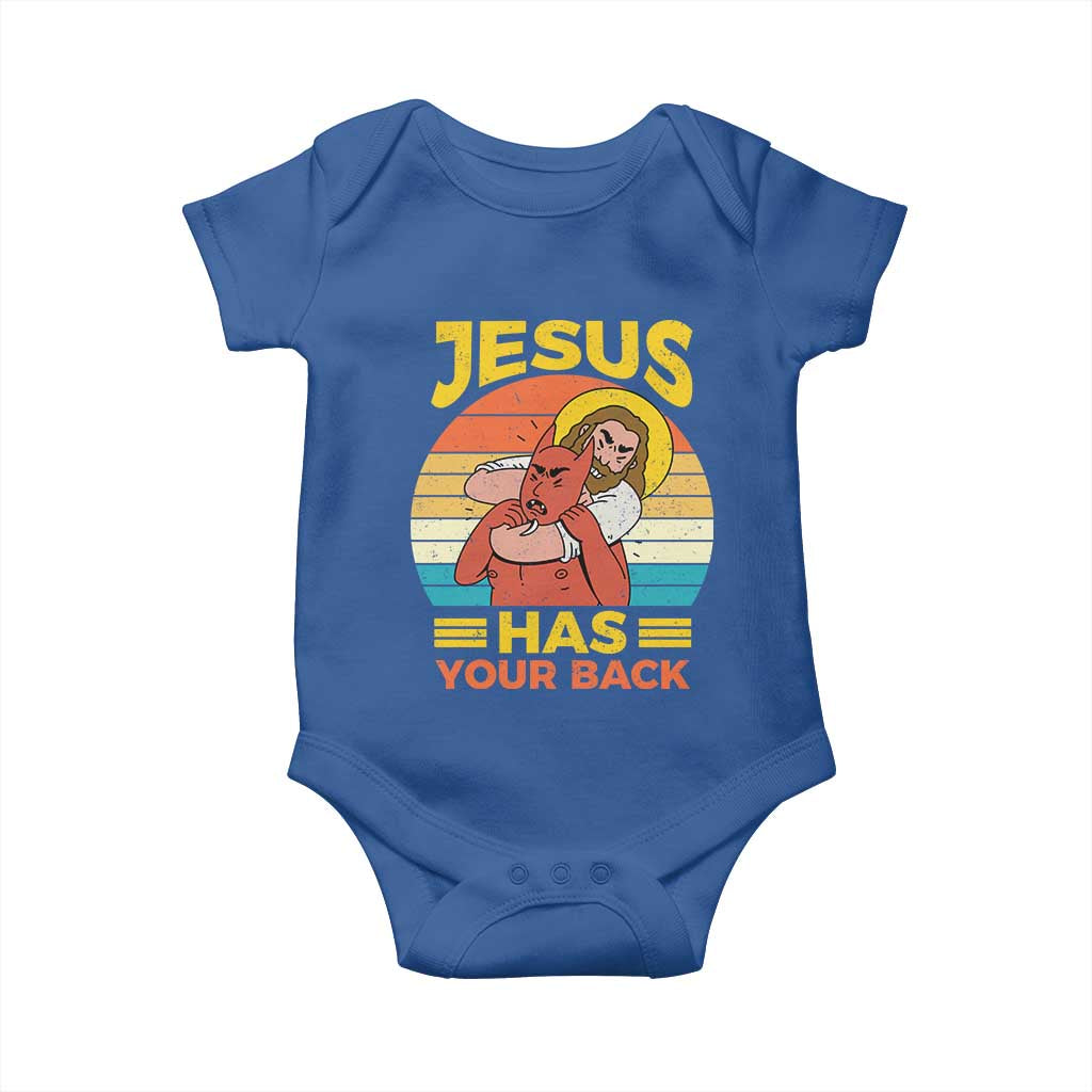 Funny Jesus Has Your Back Baby Onesie Jiu Jitsu Retro Christian TS11 Royal Blue Print Your Wear