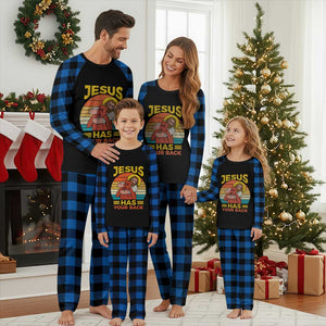 Funny Jesus Has Your Back Plaid Pajama Set Jiu Jitsu Retro Christian TS11 Blue Plaid Print Your Wear