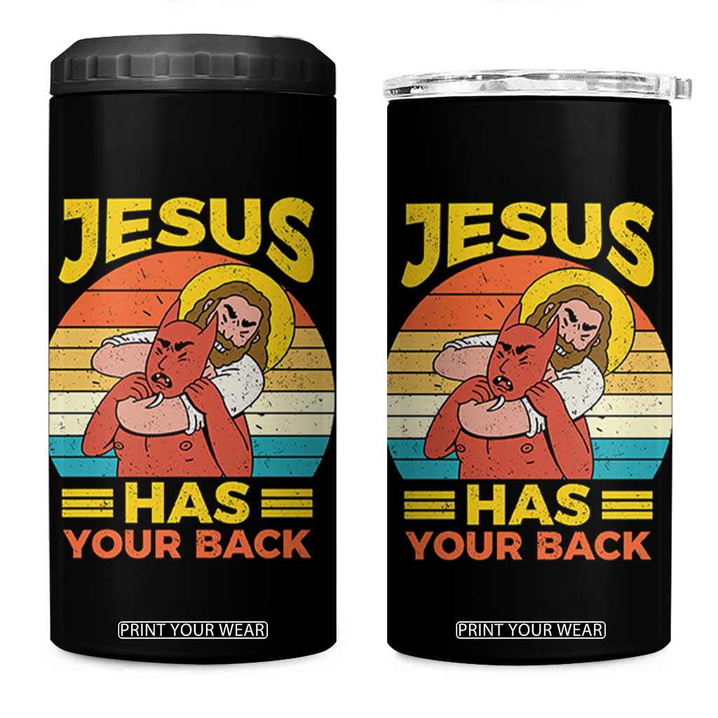 Funny Jesus Has Your Back 4 in 1 Can Cooler Tumbler Jiu Jitsu Retro Christian TS11 One Size: 16 oz Black Print Your Wear