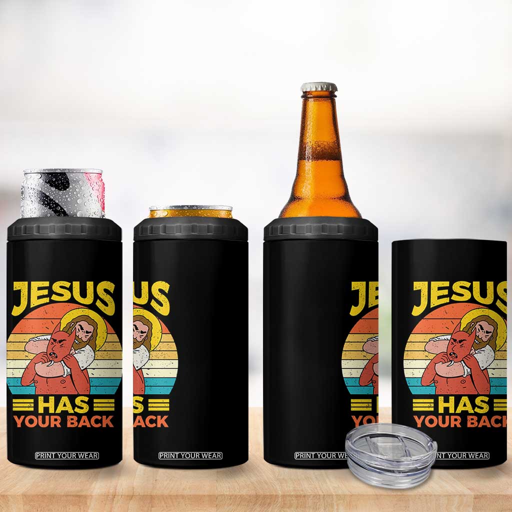Funny Jesus Has Your Back 4 in 1 Can Cooler Tumbler Jiu Jitsu Retro Christian TS11 Print Your Wear