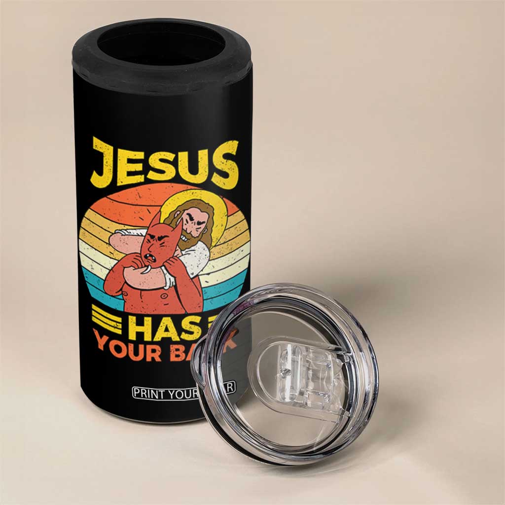 Funny Jesus Has Your Back 4 in 1 Can Cooler Tumbler Jiu Jitsu Retro Christian TS11 Print Your Wear