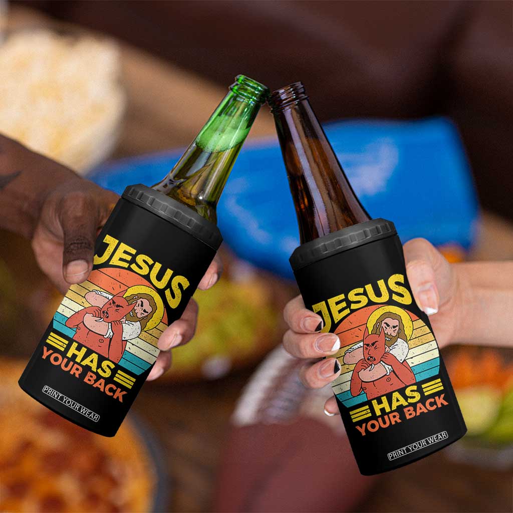 Funny Jesus Has Your Back 4 in 1 Can Cooler Tumbler Jiu Jitsu Retro Christian TS11 Print Your Wear
