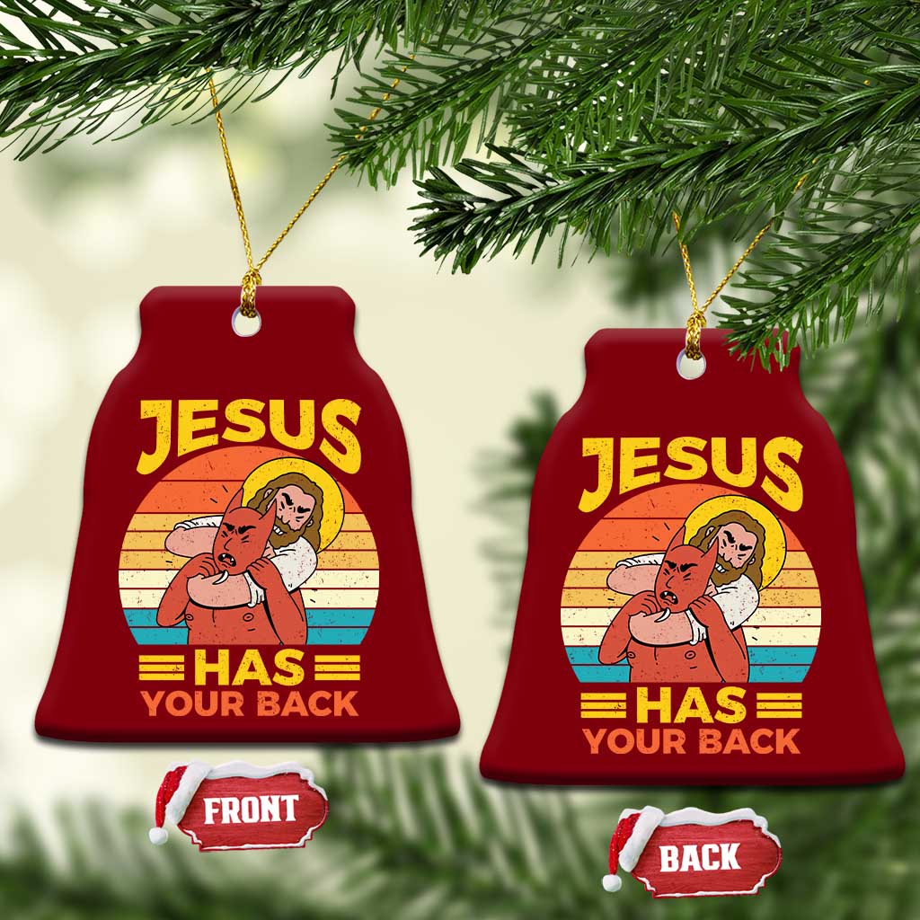 Funny Jesus Has Your Back Ceramic Ornament Jiu Jitsu Retro Christian TS11 Print Your Wear
