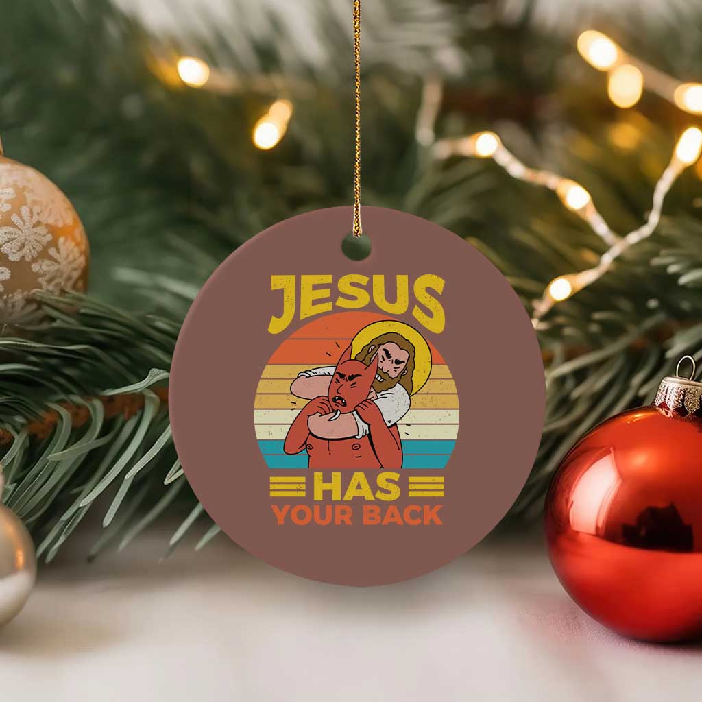 Funny Jesus Has Your Back Ceramic Ornament Jiu Jitsu Retro Christian TS11 1pc Mocha Print Your Wear