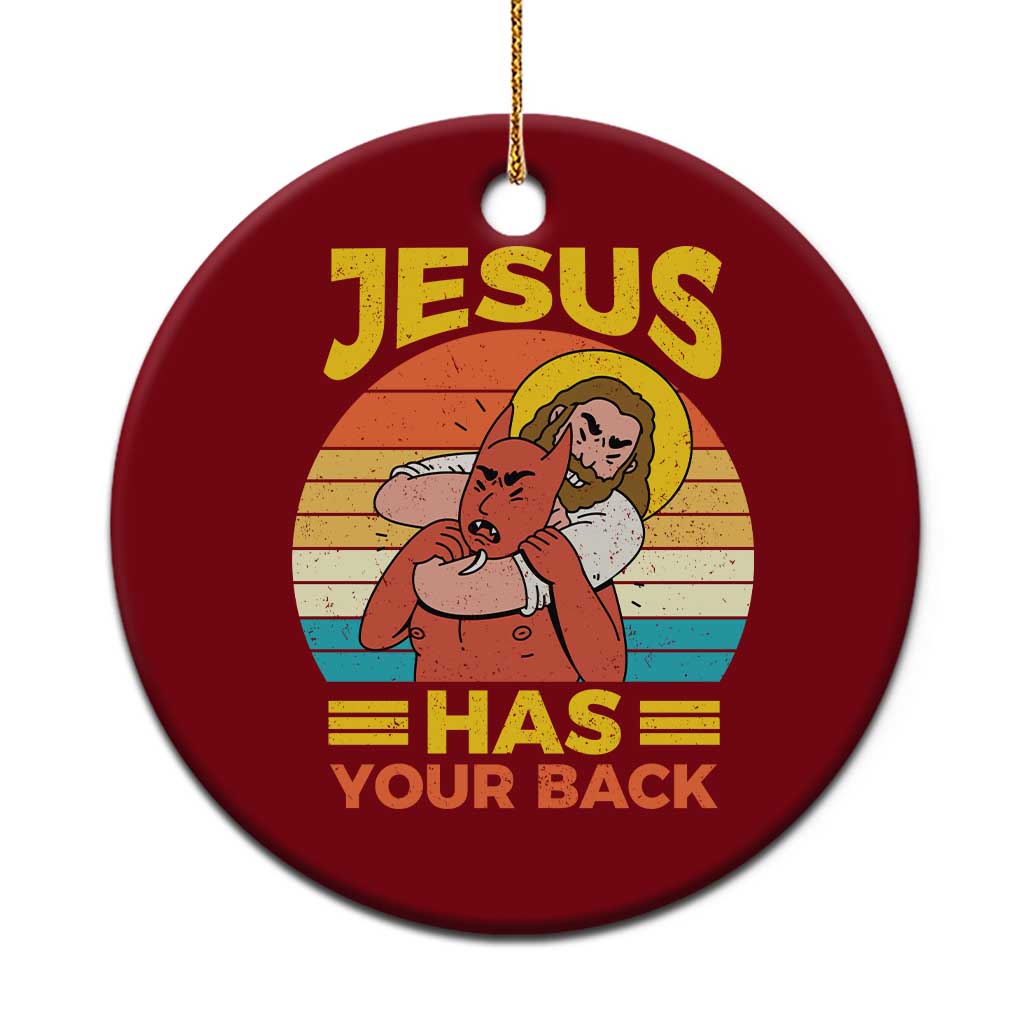 Funny Jesus Has Your Back Ceramic Ornament Jiu Jitsu Retro Christian TS11 1pc Red Print Your Wear