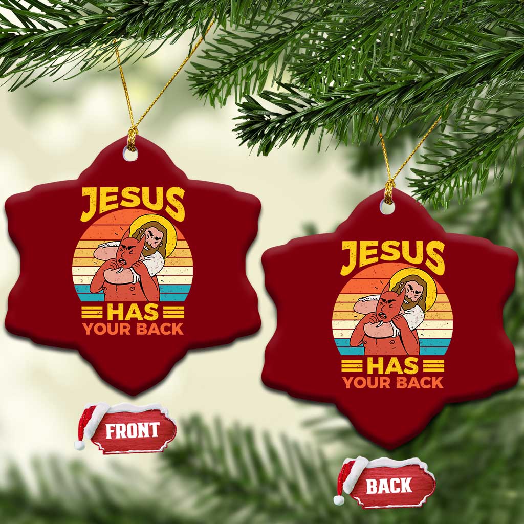 Funny Jesus Has Your Back Ceramic Ornament Jiu Jitsu Retro Christian TS11 Print Your Wear