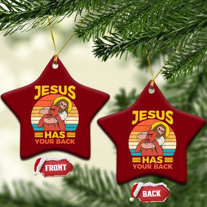 Funny Jesus Has Your Back Ceramic Ornament Jiu Jitsu Retro Christian TS11 Print Your Wear