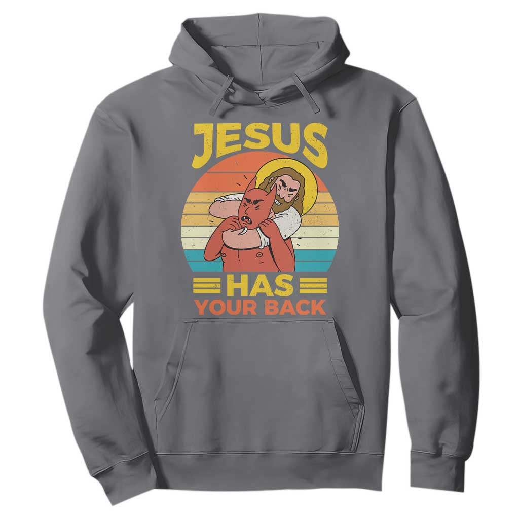 Funny Jesus Has Your Back Hoodie Jiu Jitsu Retro Christian TS11 Charcoal Print Your Wear