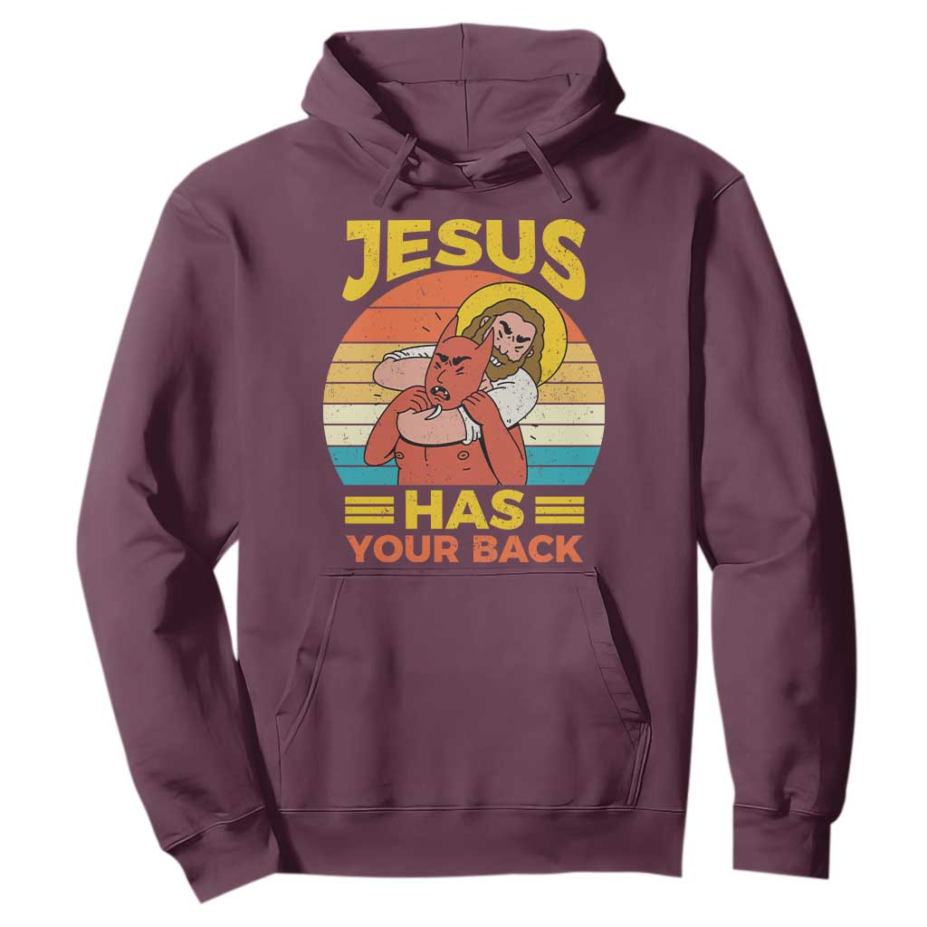 Funny Jesus Has Your Back Hoodie Jiu Jitsu Retro Christian TS11 Maroon Print Your Wear