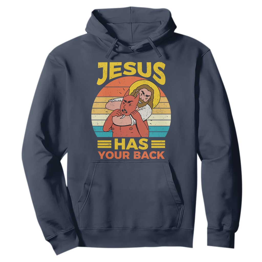 Funny Jesus Has Your Back Hoodie Jiu Jitsu Retro Christian TS11 Navy Print Your Wear