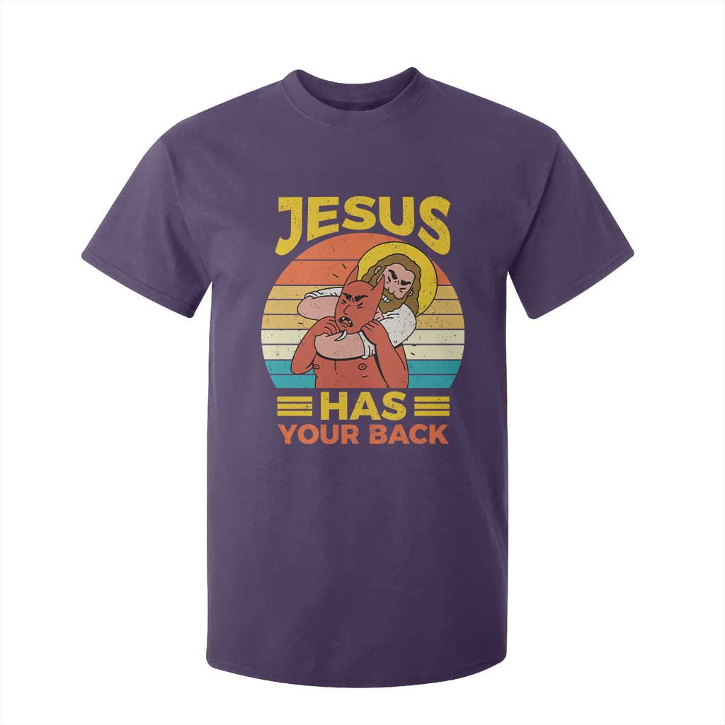 Funny Jesus Has Your Back T Shirt For Kid Jiu Jitsu Retro Christian TS11 Purple Print Your Wear