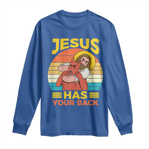 Funny Jesus Has Your Back Long Sleeve Shirt Jiu Jitsu Retro Christian TS11 Royal Blue Print Your Wear