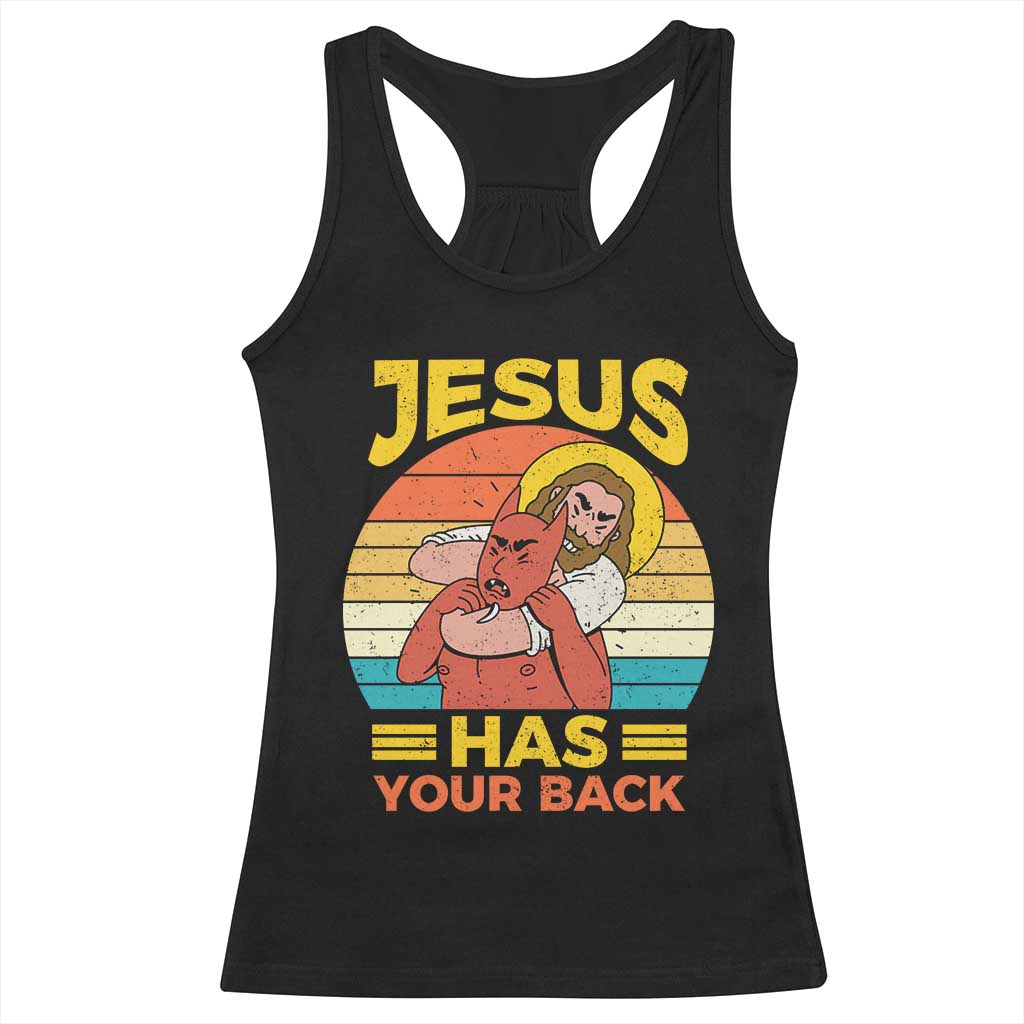 Funny Jesus Has Your Back Racerback Tank Top Jiu Jitsu Retro Christian TS11 Black Print Your Wear