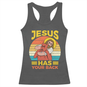Funny Jesus Has Your Back Racerback Tank Top Jiu Jitsu Retro Christian TS11 Dark Heather Print Your Wear