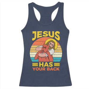 Funny Jesus Has Your Back Racerback Tank Top Jiu Jitsu Retro Christian TS11 Navy Print Your Wear