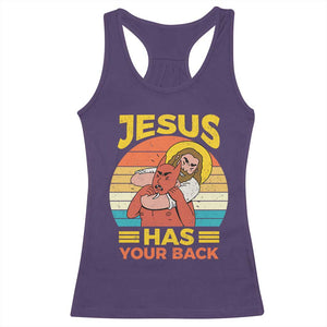 Funny Jesus Has Your Back Racerback Tank Top Jiu Jitsu Retro Christian TS11 Purple Print Your Wear