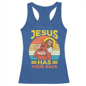 Funny Jesus Has Your Back Racerback Tank Top Jiu Jitsu Retro Christian TS11 Royal Blue Print Your Wear