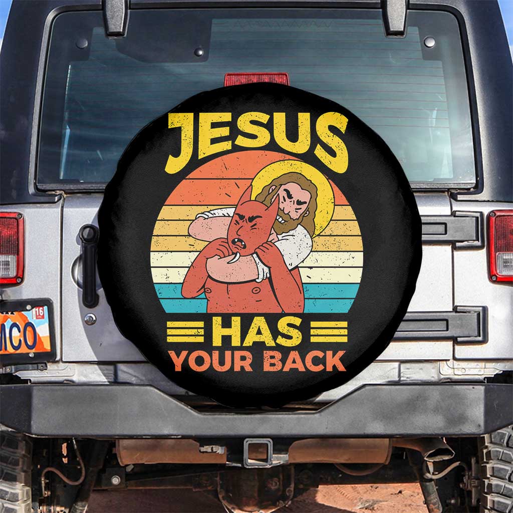 Funny Jesus Has Your Back Spare Tire Cover Jiu Jitsu Retro Christian TS11 No hole Black Print Your Wear