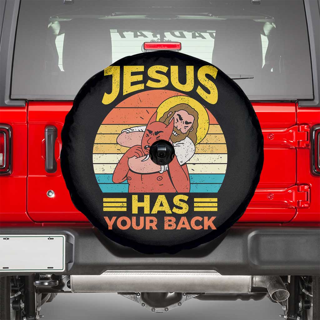 Funny Jesus Has Your Back Spare Tire Cover Jiu Jitsu Retro Christian TS11 Black Print Your Wear