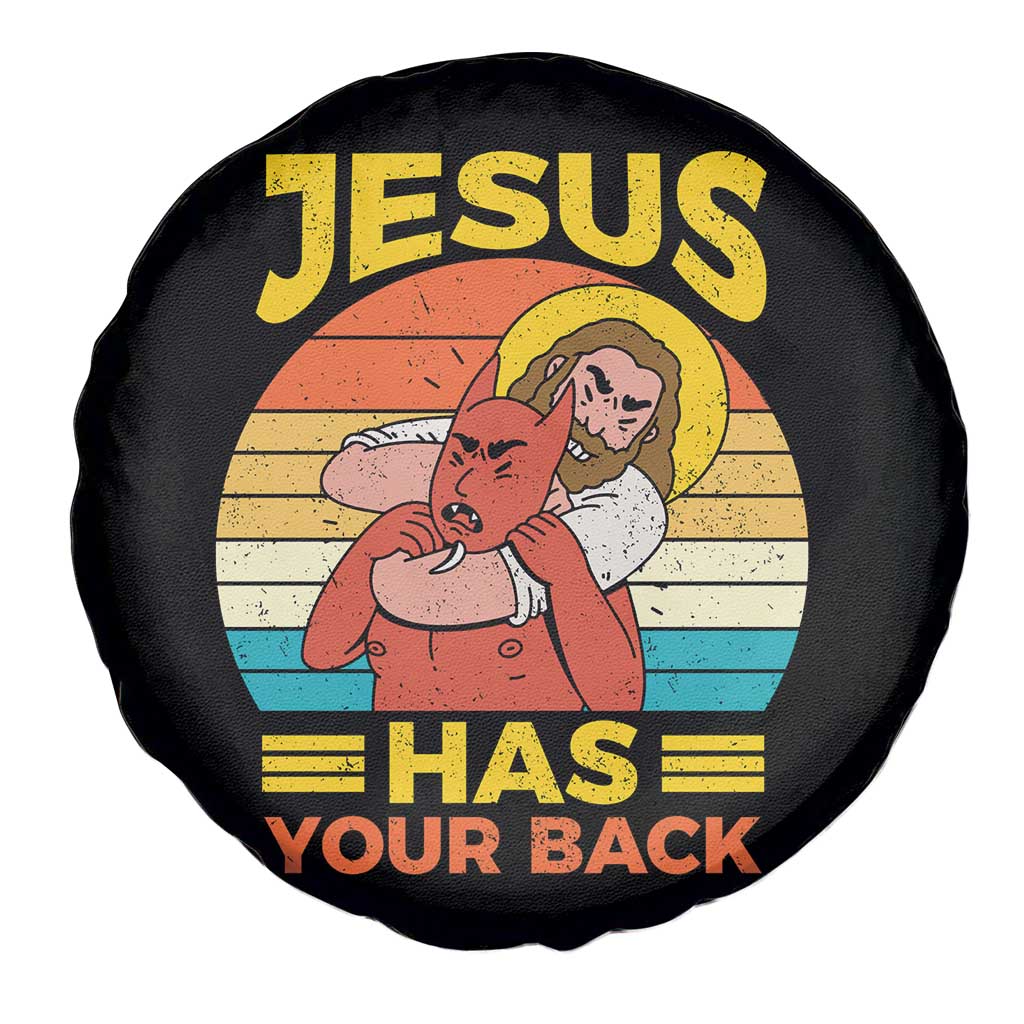Funny Jesus Has Your Back Spare Tire Cover Jiu Jitsu Retro Christian TS11 Print Your Wear