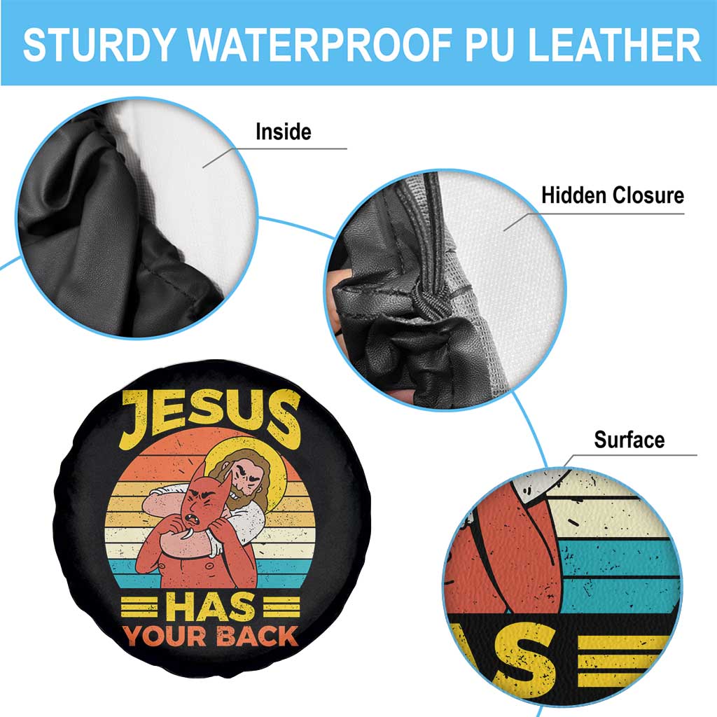 Funny Jesus Has Your Back Spare Tire Cover Jiu Jitsu Retro Christian TS11 Print Your Wear