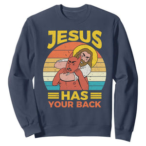 Funny Jesus Has Your Back Sweatshirt Jiu Jitsu Retro Christian TS11 Navy Print Your Wear