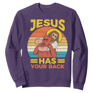 Funny Jesus Has Your Back Sweatshirt Jiu Jitsu Retro Christian TS11 Purple Print Your Wear