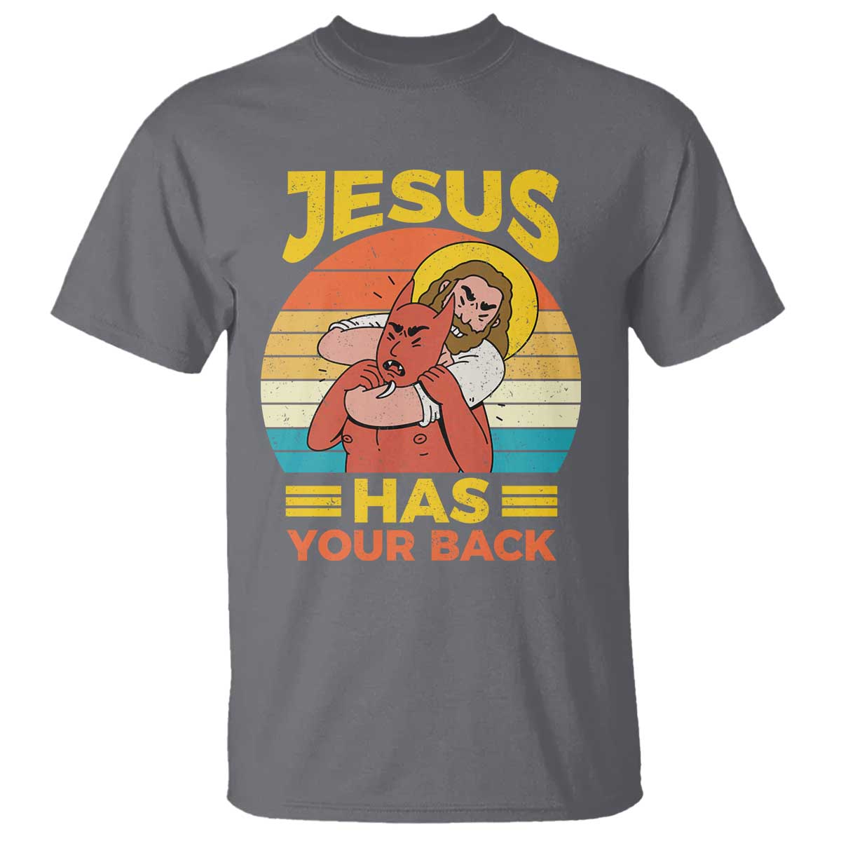 Funny Jesus Has Your Back T Shirt Jiu Jitsu Retro Christian TS11 Charcoal Print Your Wear