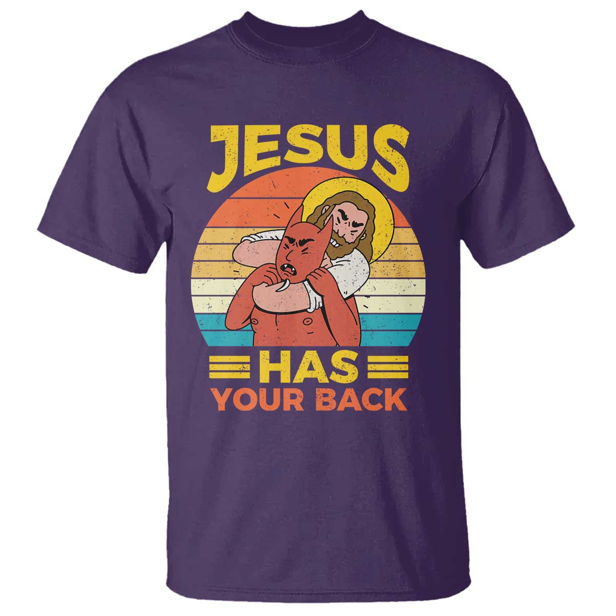 Funny Jesus Has Your Back T Shirt Jiu Jitsu Retro Christian TS11 Purple Print Your Wear