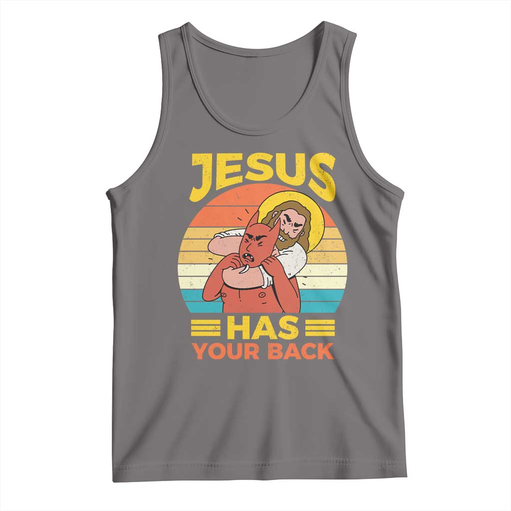 Funny Jesus Has Your Back Tank Top Jiu Jitsu Retro Christian TS11 Deep Heather Print Your Wear