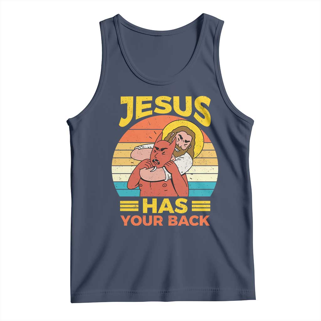 Funny Jesus Has Your Back Tank Top Jiu Jitsu Retro Christian TS11 Navy Print Your Wear