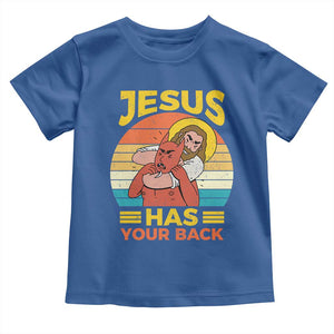 Funny Jesus Has Your Back Toddler T Shirt Jiu Jitsu Retro Christian TS11 Royal Blue Print Your Wear