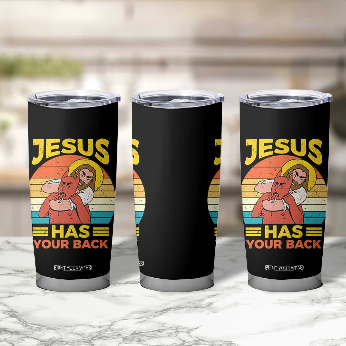 Funny Jesus Has Your Back Tumbler Cup Jiu Jitsu Retro Christian TS11 Print Your Wear
