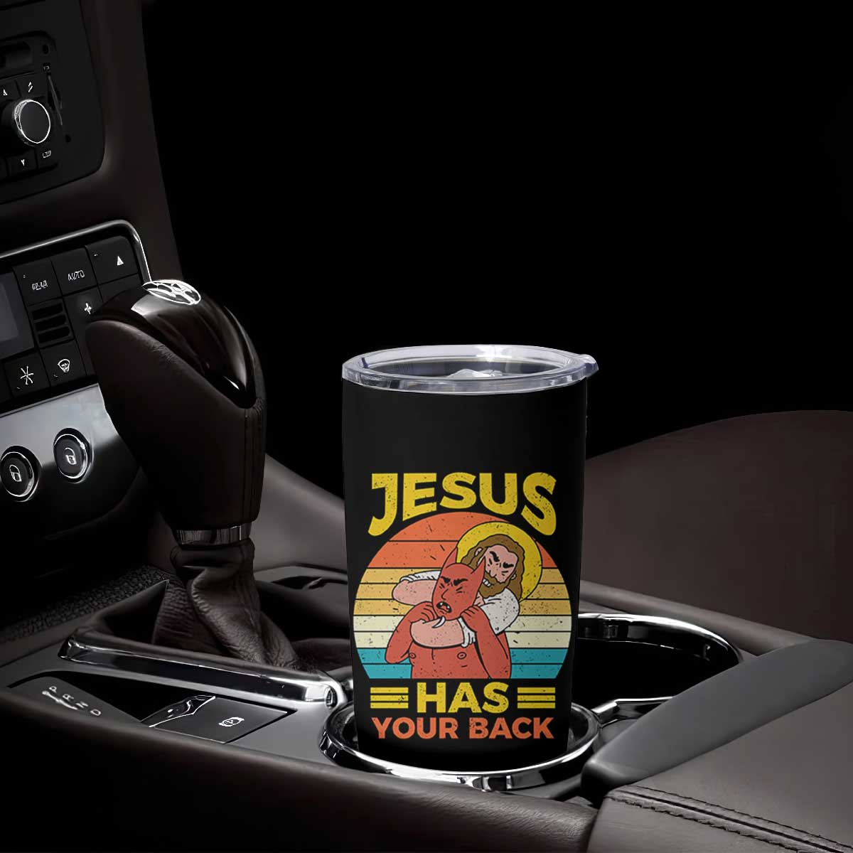 Funny Jesus Has Your Back Tumbler Cup Jiu Jitsu Retro Christian TS11 Print Your Wear