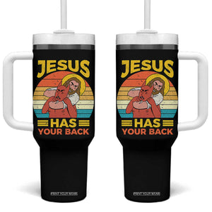 Funny Jesus Has Your Back Tumbler With Handle Jiu Jitsu Retro Christian TS11 One Size: 40 oz Black Print Your Wear
