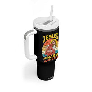 Funny Jesus Has Your Back Tumbler With Handle Jiu Jitsu Retro Christian TS11 Print Your Wear