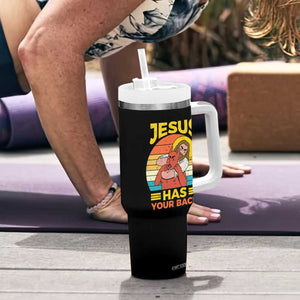 Funny Jesus Has Your Back Tumbler With Handle Jiu Jitsu Retro Christian TS11 Print Your Wear