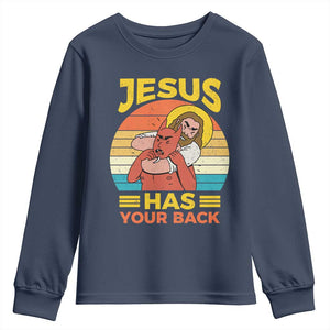 Funny Jesus Has Your Back Youth Sweatshirt Jiu Jitsu Retro Christian TS11 Navy Print Your Wear