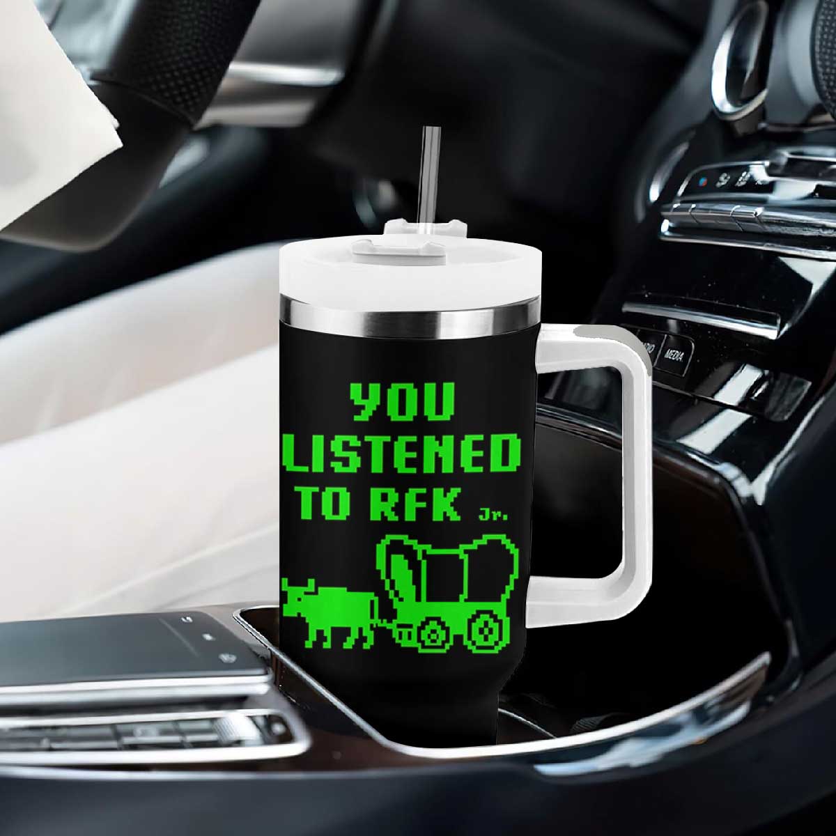 Funny You Listened To RFK Jr Tumbler With Handle Oregon Trail Cow Wagon TS11 Print Your Wear