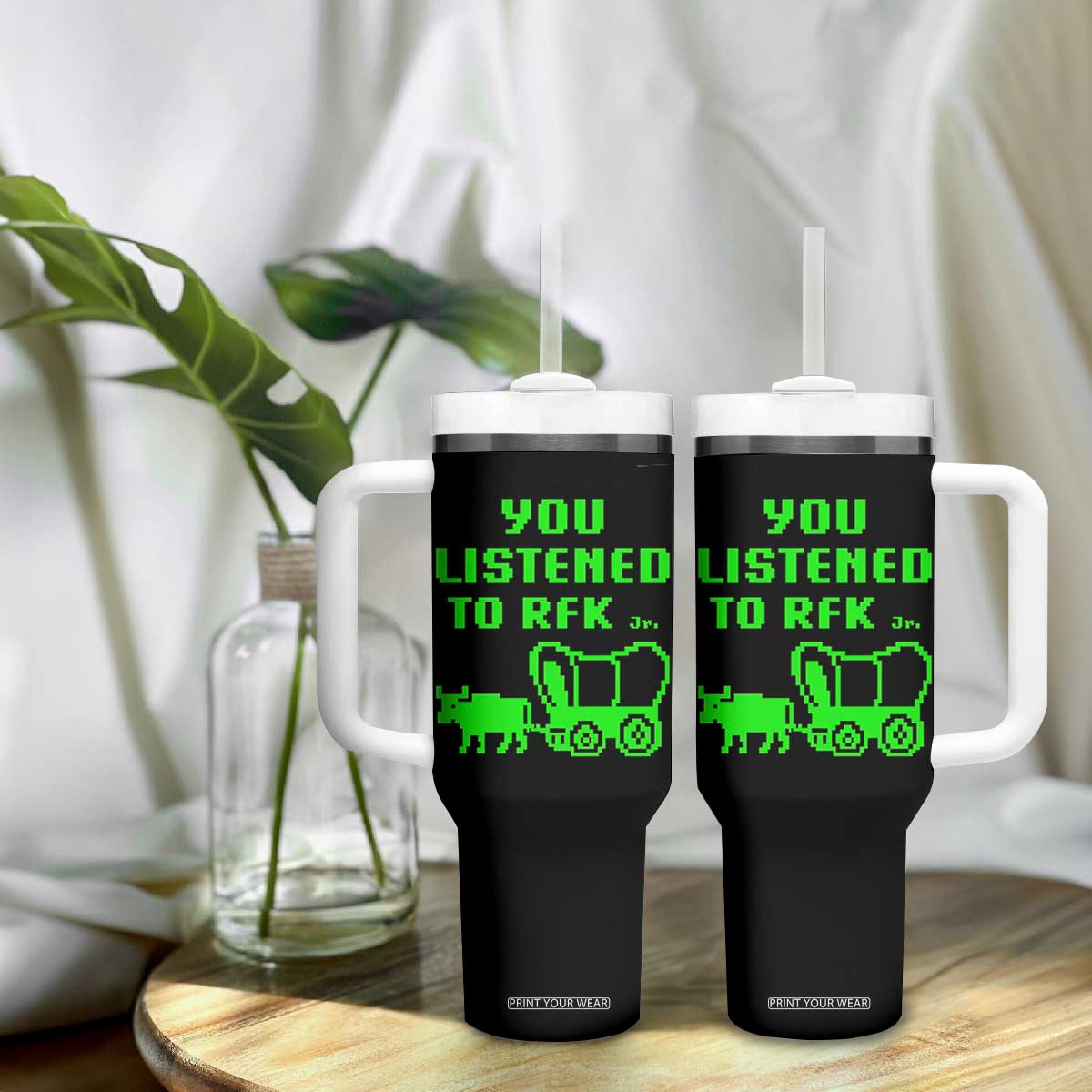 Funny You Listened To RFK Jr Tumbler With Handle Oregon Trail Cow Wagon TS11 Print Your Wear