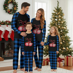 Xmas Coquette Pink Baubles Bow Plaid Pajama Set TS11 Blue Plaid Print Your Wear