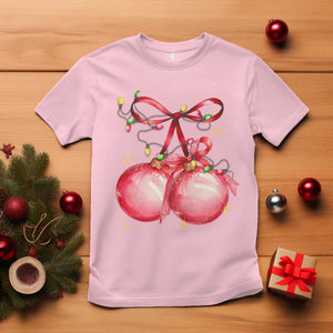 Christmas Coquette Pink Baubles Bow T Shirt TS11 Light Pink Print Your Wear