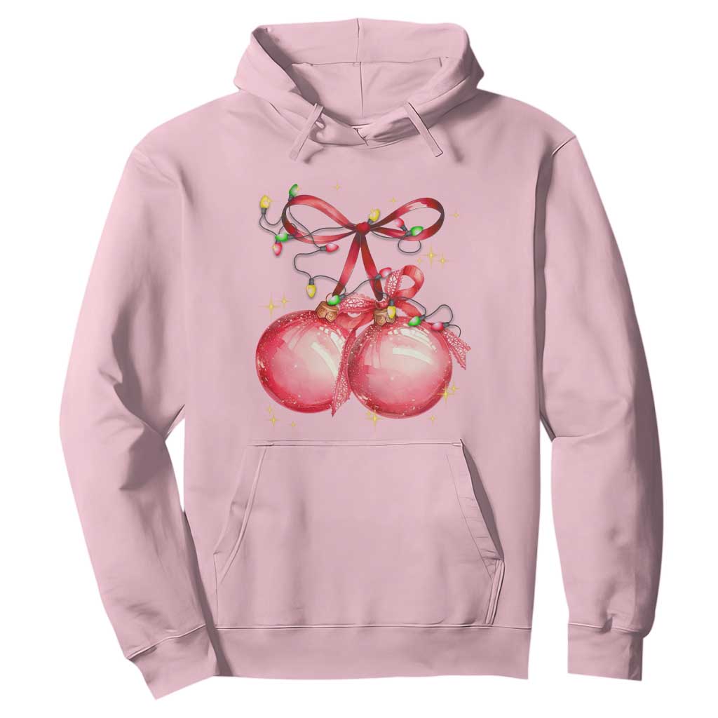 Christmas Coquette Pink Baubles Bow Hoodie TS11 Light Pink Print Your Wear