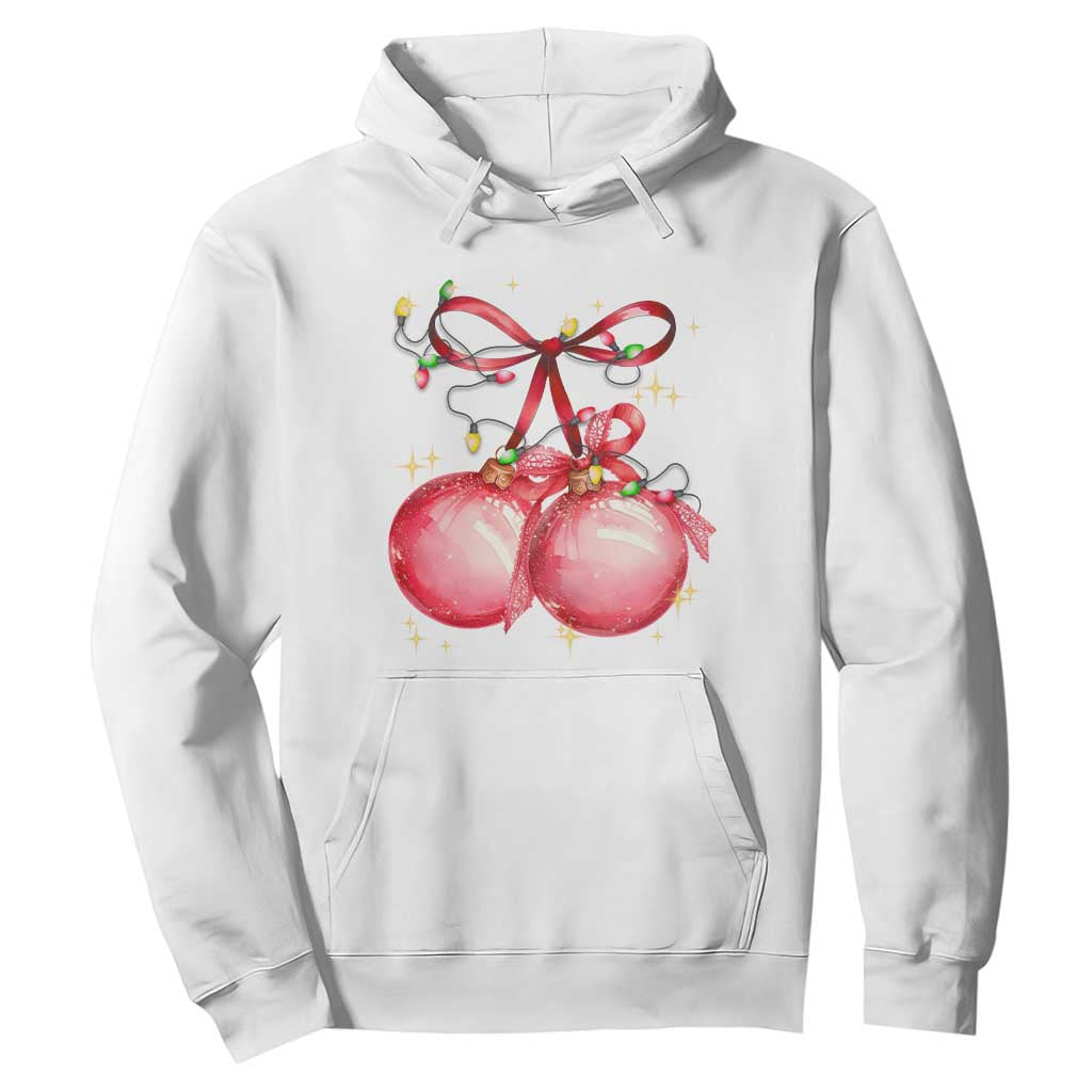 Christmas Coquette Pink Baubles Bow Hoodie TS11 White Print Your Wear